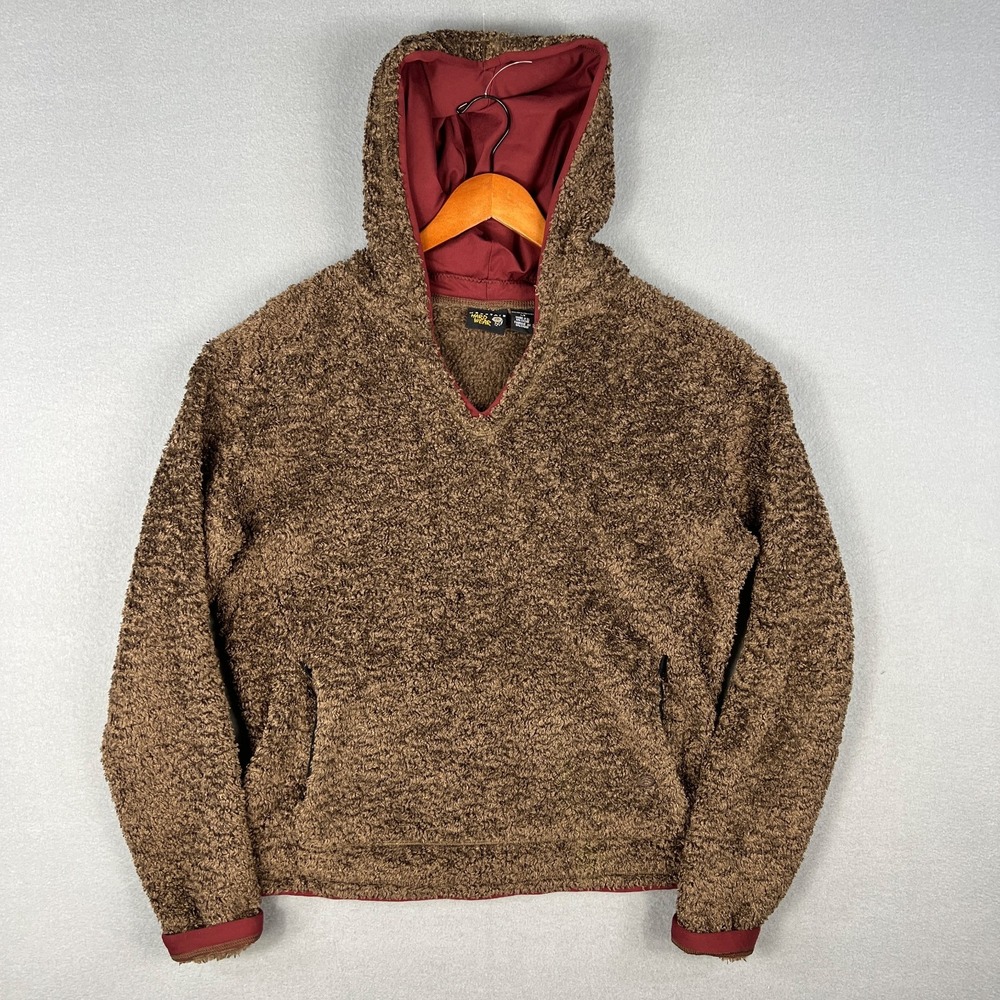 Mountain Hardwear Monkey Fleece Pullover Hoodie Size Large Brown Fuzzy Fleece